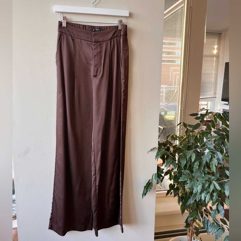 NWOT Abercrombie and Fitch Brown Silk Tailored Pants SIZE SM